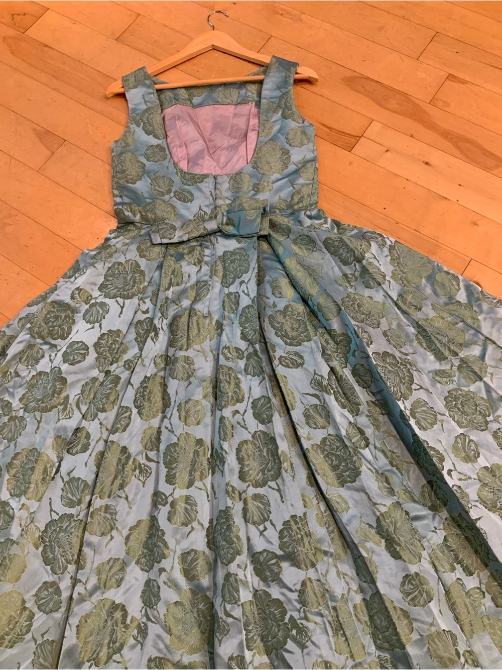 Vintage 50s aqua blue floral dress sz S - Picture 2 of 11